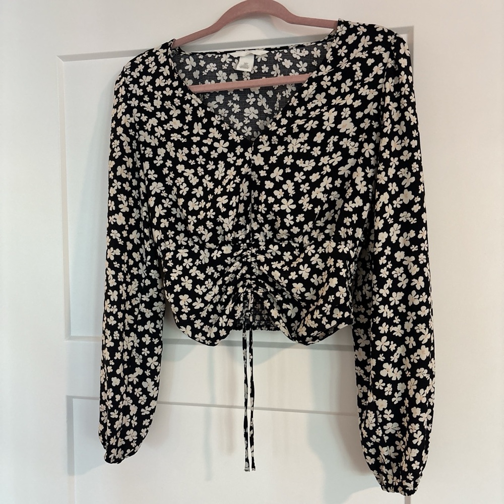 H&M Black and Cream Floral Blouse